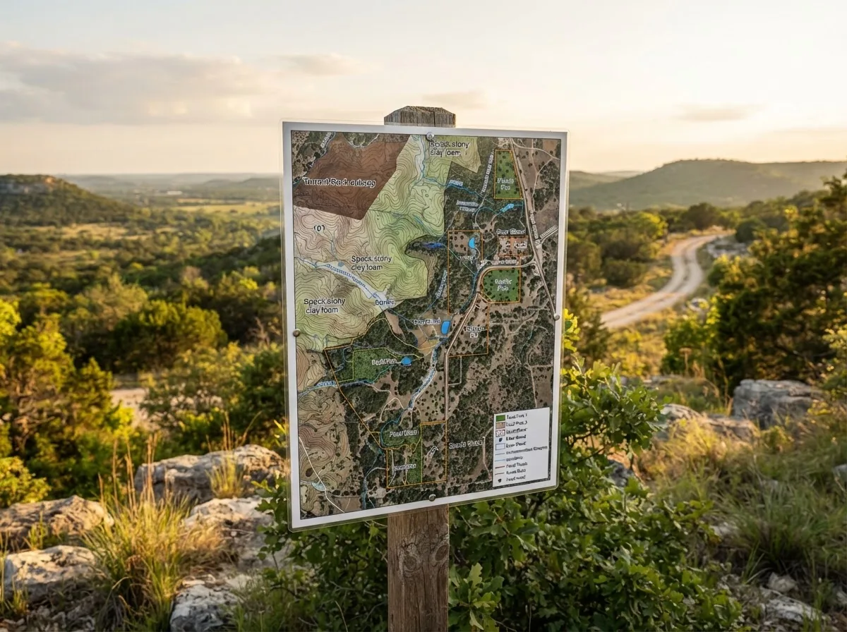 Custom Aerial GIS Topographical & Habitat Map installed on a Texas Hill Country property