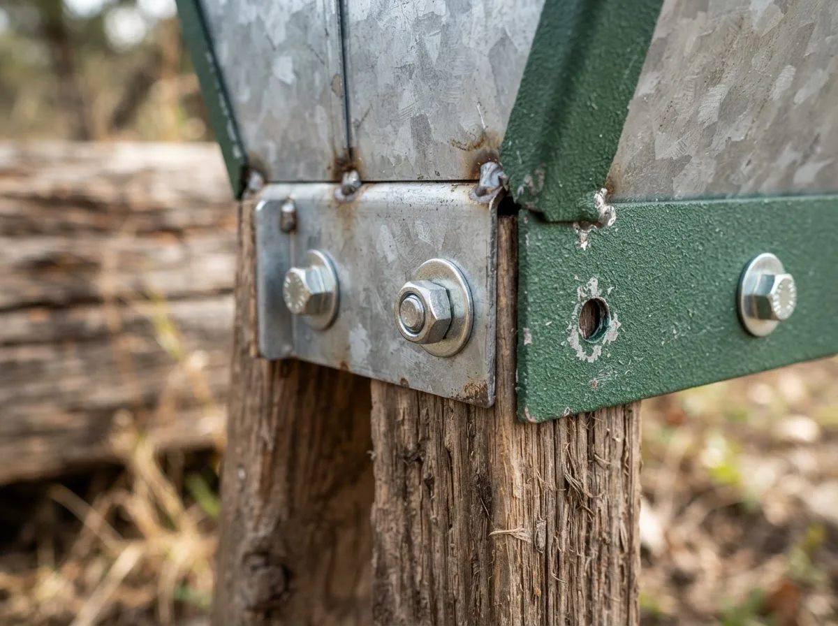 Close-up of the materials and construction of the Plateau 1,000-lb Free-Choice Protein Feeder